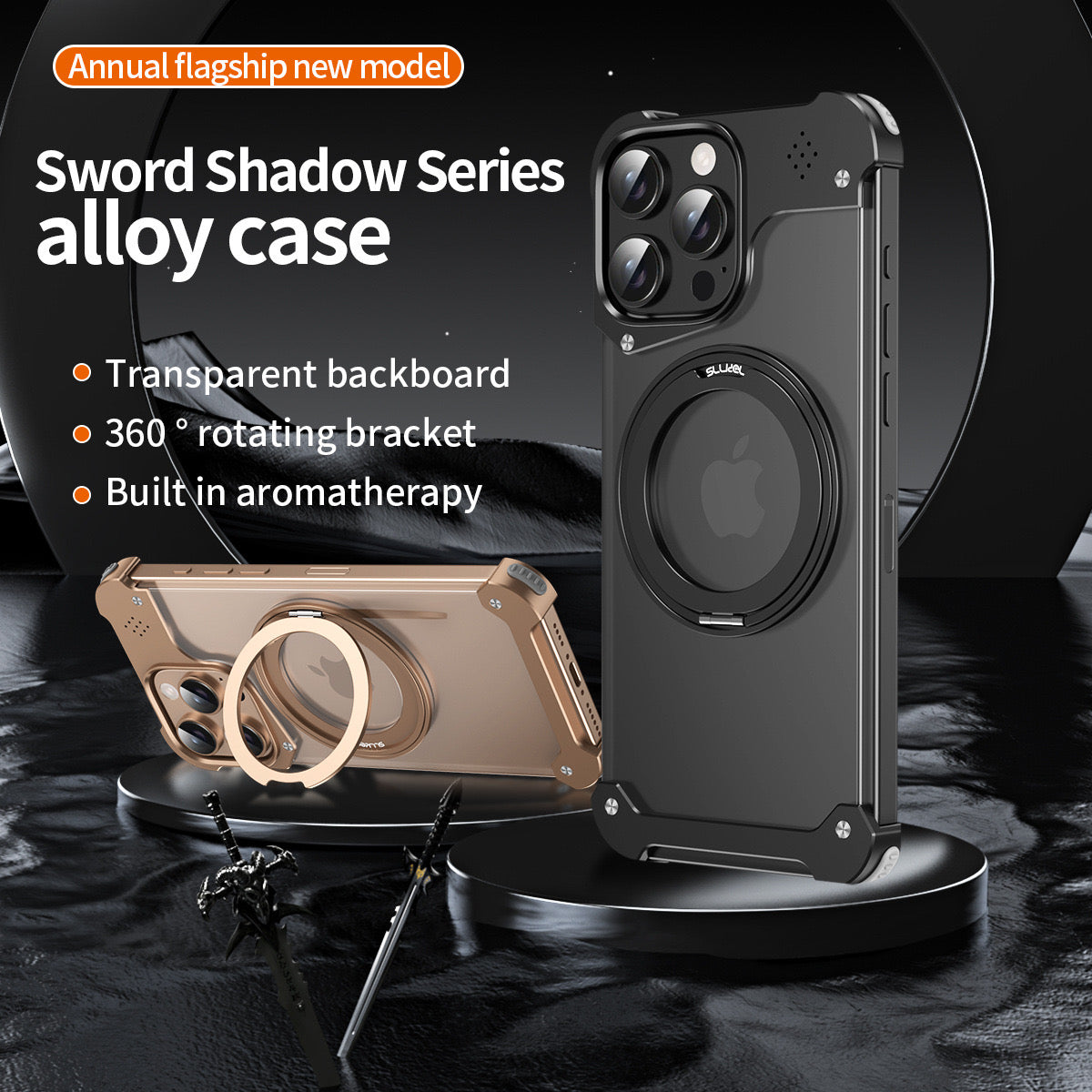 ISP Sword Alloy Case Series Metal Framless for iPhone Case,Aluminum Alloy,Compatible with MagSafe,Shockproof Military-Grade Protection,360° Rotation Magnetic Kickstand,Magnetic Phone Case