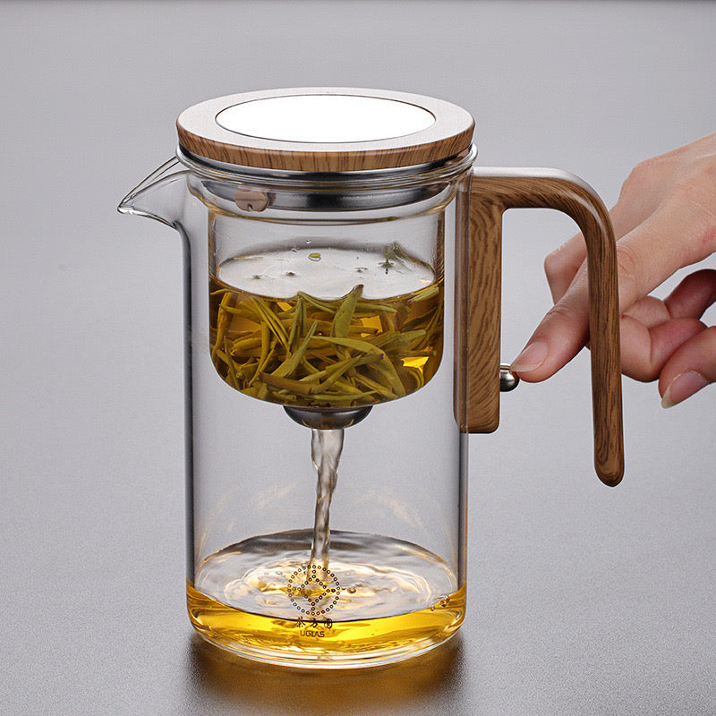 INNOVATIVE Water Seperation Tea Pot, with Removable strainer, Press Control Glass with heating base