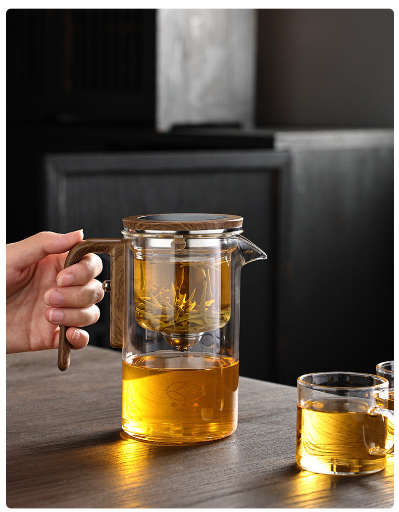 INNOVATIVE Water Seperation Tea Pot, with Removable strainer, Press Control Glass with heating base