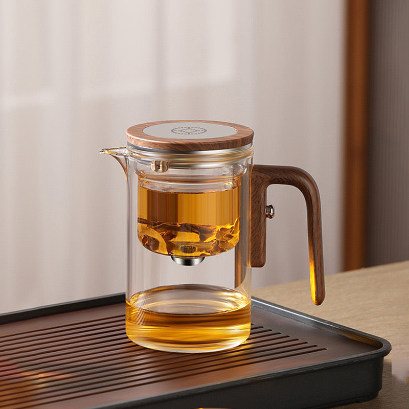 INNOVATIVE Water Seperation Tea Pot, with Removable strainer, Press Control Glass with heating base
