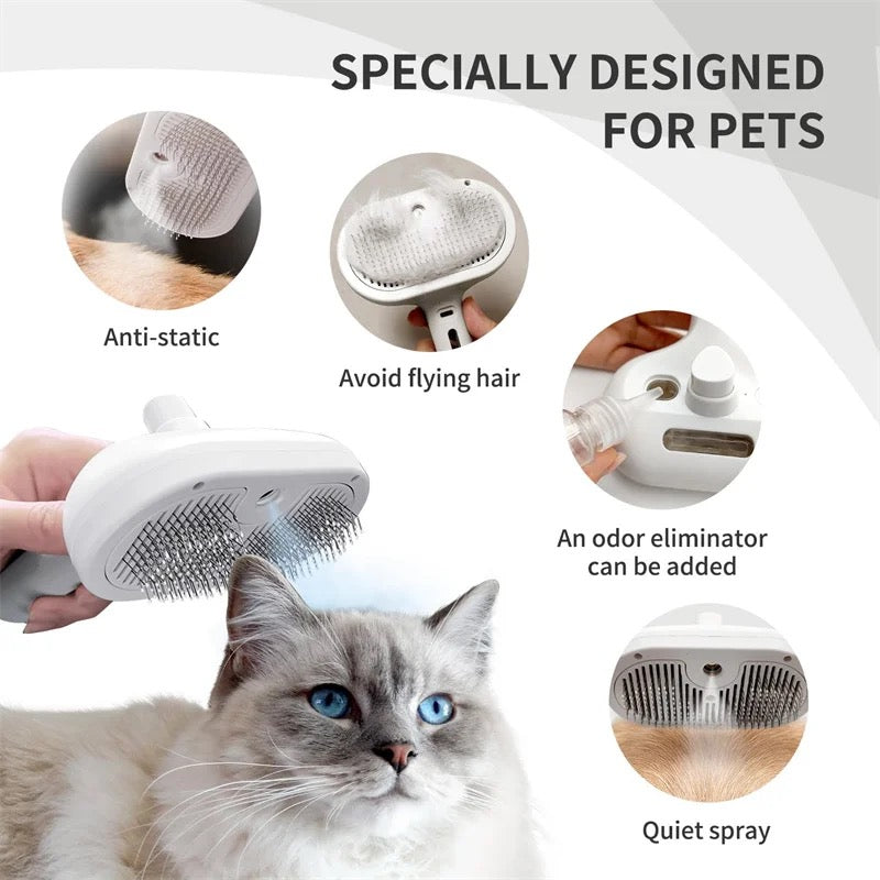 Steamy Cat Brush 3-In-1 Cat Steamy Brush, Rechargeable self-cleaning ,Pet Hair Removal Comb Removing Tangled and Loose Hair