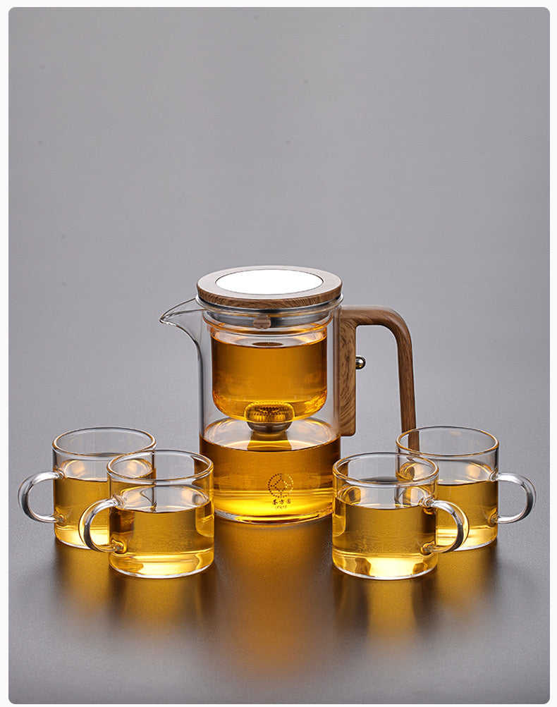 INNOVATIVE Water Seperation Tea Pot, with Removable strainer, Press Control Glass with heating base