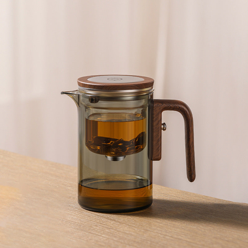 INNOVATIVE Water Seperation Tea Pot, with Removable strainer, Press Control Glass with heating base