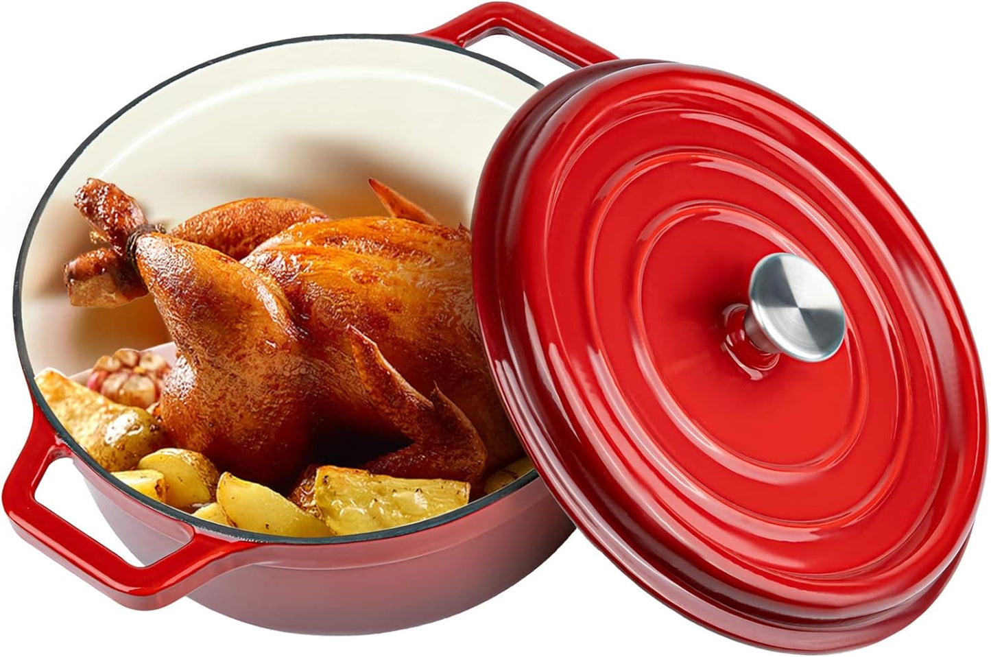 6QT/28cm Enamelled Dutch Oven Pot with Lid, Cast Iron Dutch Oven with Dual Handles for Bread Baking, Cooking, Non-stick Enamel Coated Cookware