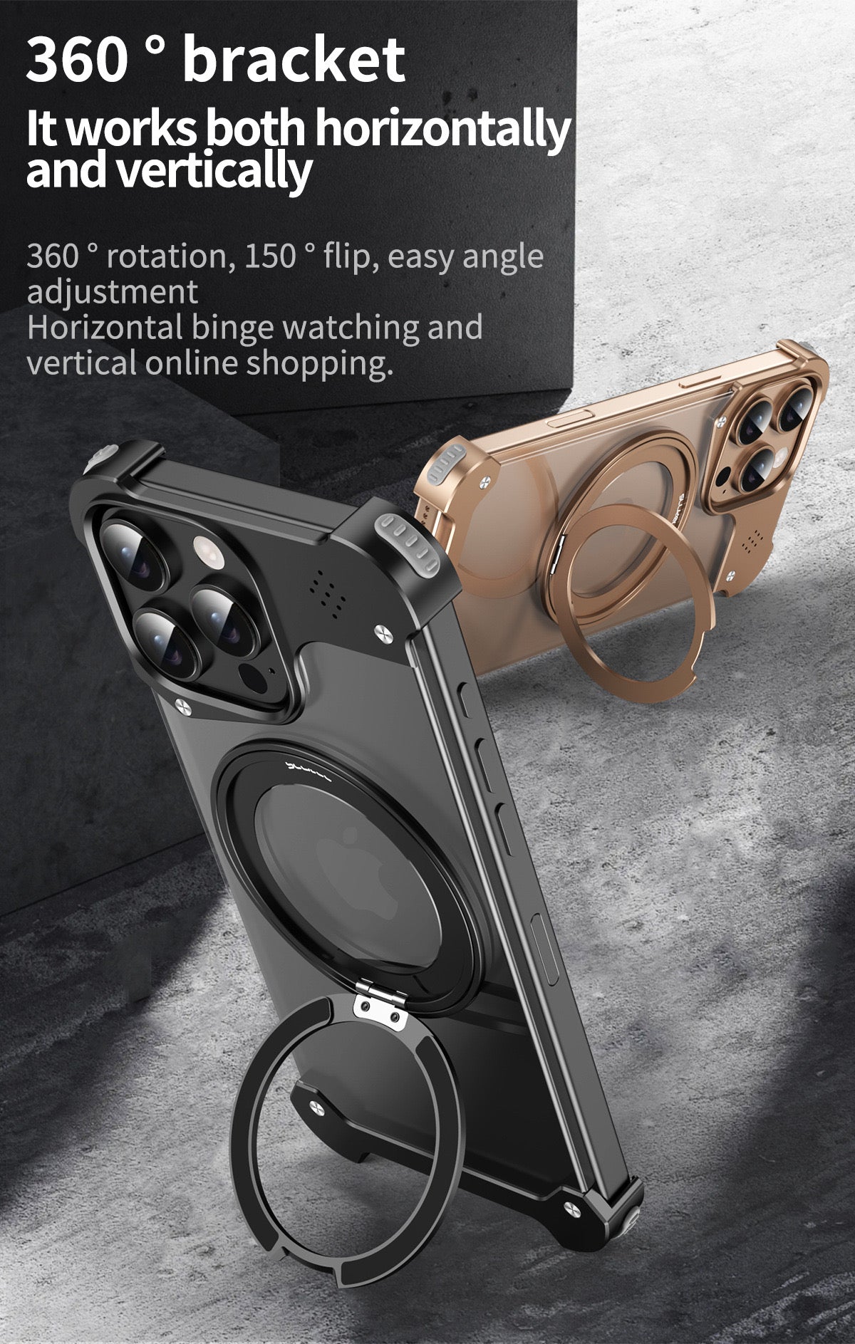 ISP Sword Alloy Case Series Metal Framless for iPhone Case,Aluminum Alloy,Compatible with MagSafe,Shockproof Military-Grade Protection,360° Rotation Magnetic Kickstand,Magnetic Phone Case