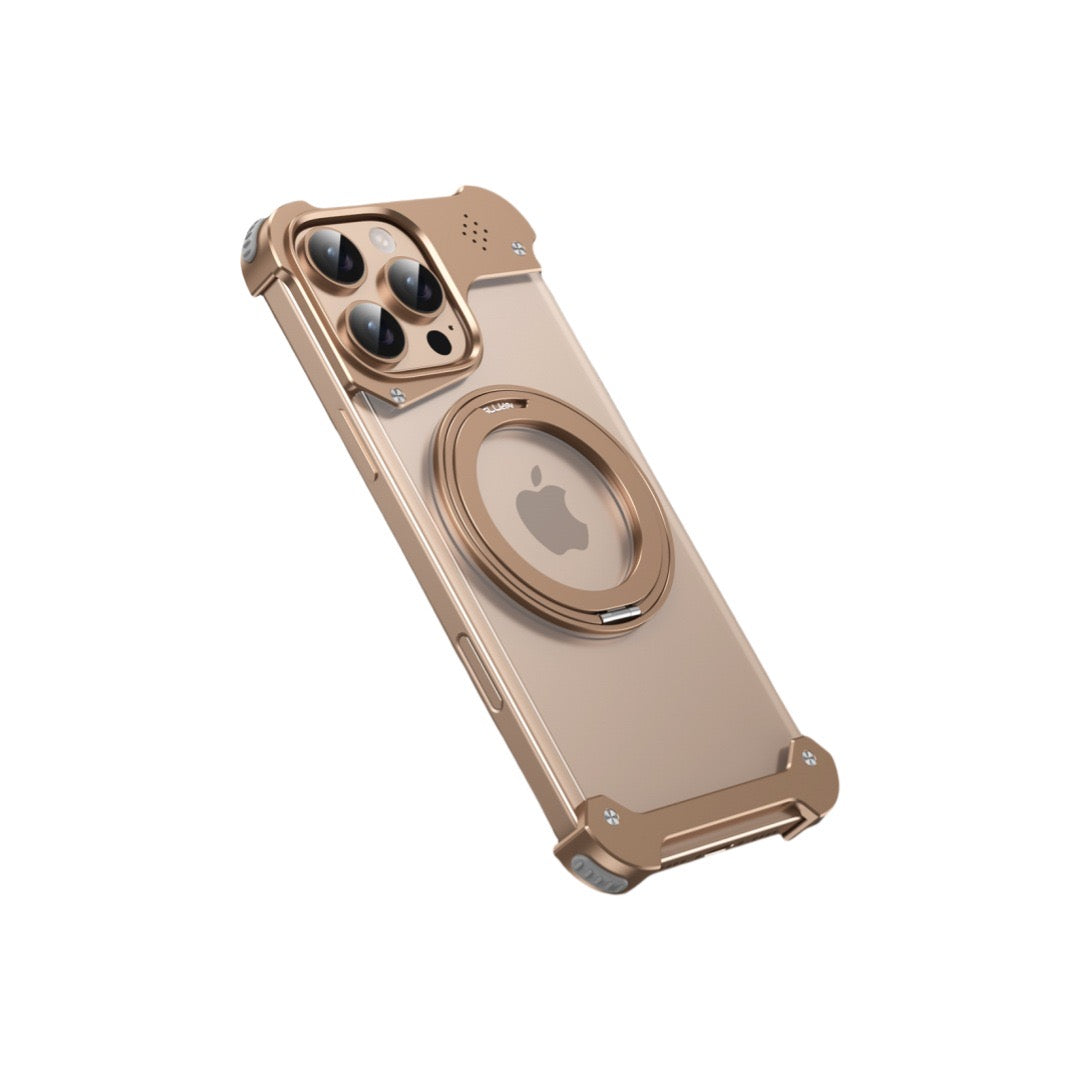 ISP Sword Alloy Case Series Metal Framless for iPhone Case,Aluminum Alloy,Compatible with MagSafe,Shockproof Military-Grade Protection,360° Rotation Magnetic Kickstand,Magnetic Phone Case