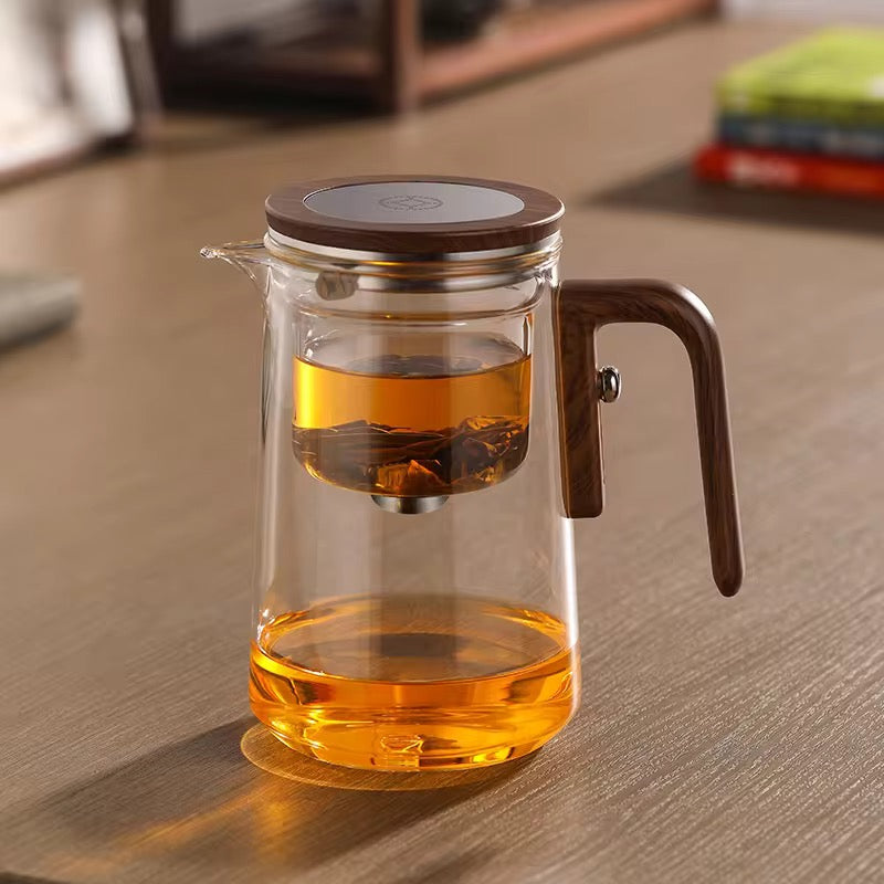 INNOVATIVE Water Seperation Tea Pot, with Removable strainer, Press Control Glass with heating base