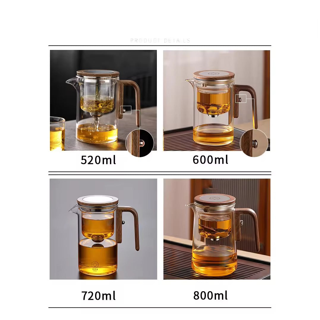 INNOVATIVE Water Seperation Tea Pot, with Removable strainer, Press Control Glass with heating base