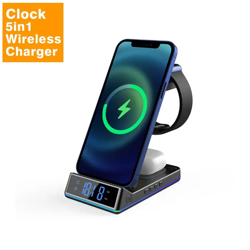ISP 5 in 1 Wireless Charging Station for Apple - Charger Stand Dock for Apple Watch 8/7/SE/6/5/4/3/2, iPhone 15-12 Pro Max SE XS X, AirPods Pro/3/2. Compatible with Huawei, Samsung, Xiaomi