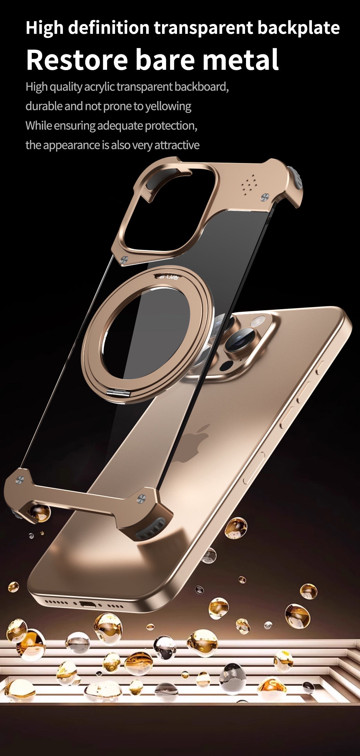 ISP Sword Alloy Case Series Metal Framless for iPhone Case,Aluminum Alloy,Compatible with MagSafe,Shockproof Military-Grade Protection,360° Rotation Magnetic Kickstand,Magnetic Phone Case