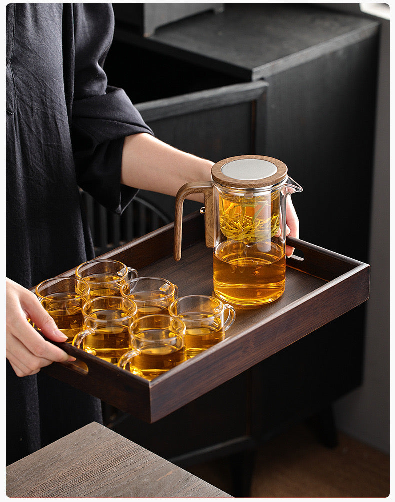 INNOVATIVE Water Seperation Tea Pot, with Removable strainer, Press Control Glass with heating base