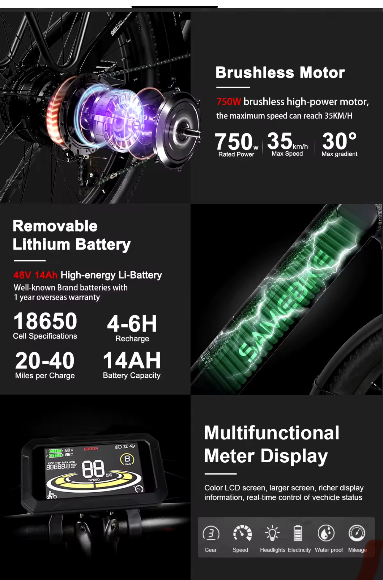 26" All Terrain Full Suspension Ebike, 45KM/H  or 28MPH 60Miles Range 750W Peak, Aluminium Alloy Frame, LCD Screen with Fast Motor, Electric Mountain Bike, SMN 7-Speed with Hydraulic Disc Brake Pedal Assist Electric Bike for Adults Men and Women - Black