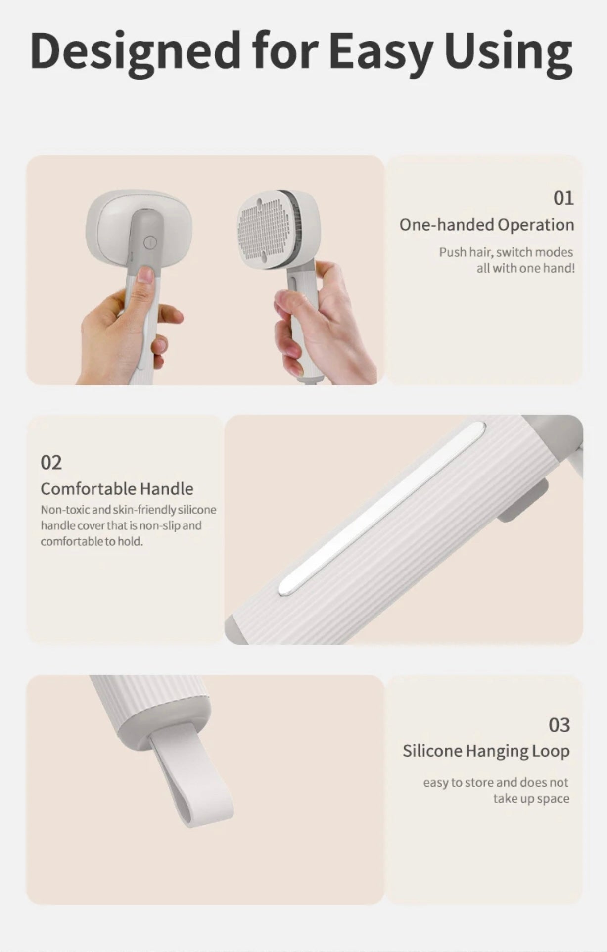 4-In-1 Cat & Dog ionic grooming, Rechargeable self-cleaning brush , massager , red light pointer & ring worm detector