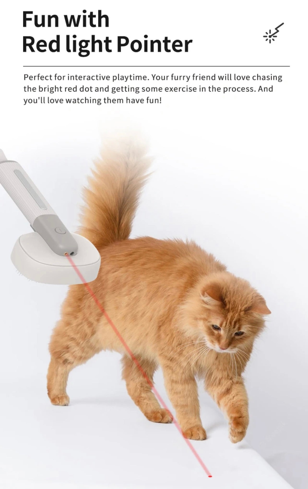 4-In-1 Cat & Dog ionic grooming, Rechargeable self-cleaning brush , massager , red light pointer & ring worm detector