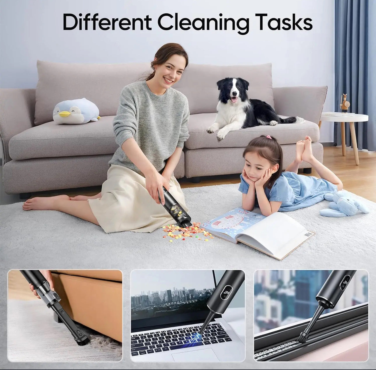 INNOVATIVE Slim S1 Cordless LED Vacuum, 13kpa/90W, 1.6LBS Lightweight, 2H Fast Charge, 30 Minutes Runtime, Detailed Clean Portable Mini Vacuum for Car Home Cleaning- (3-in-1, Blue)