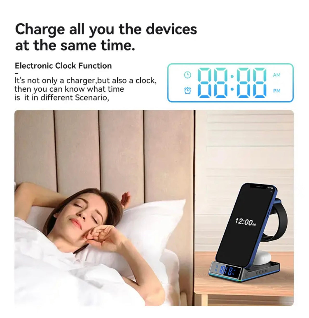 ISP 5 in 1 Wireless Charging Station for Apple - Charger Stand Dock for Apple Watch 8/7/SE/6/5/4/3/2, iPhone 15-12 Pro Max SE XS X, AirPods Pro/3/2. Compatible with Huawei, Samsung, Xiaomi