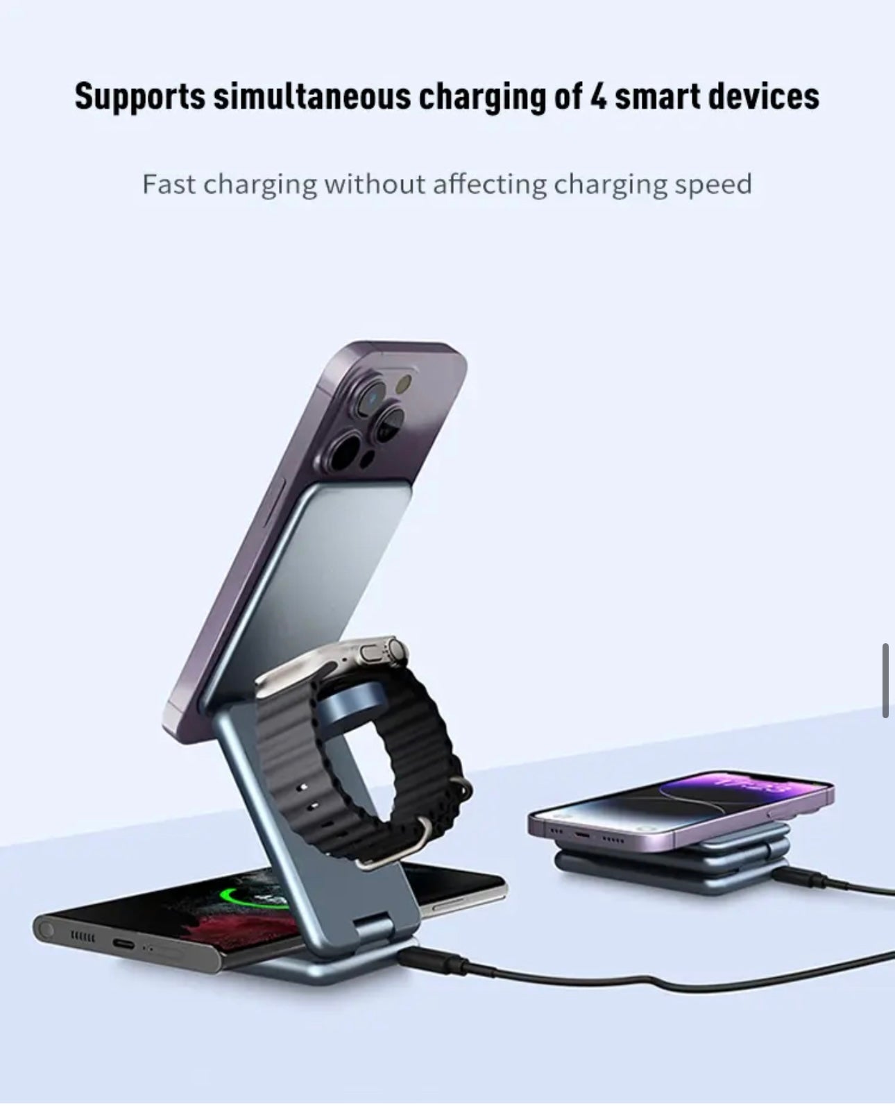 3 in 1 Charging Station for Apple Multiple Devices, Travel Wireless Charger for Magsafe Charger Foldable Stand Compatible for Apple, Samsung, Huawei and Xiaomi