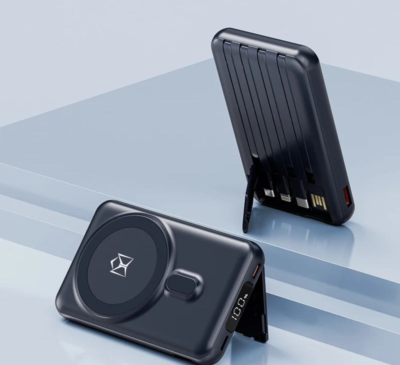 ISP X1 10000mah Portable powerbank with PD fast charging with built in wires-with foldable stand magnetic wireless charger mini wireless power bank type c charging