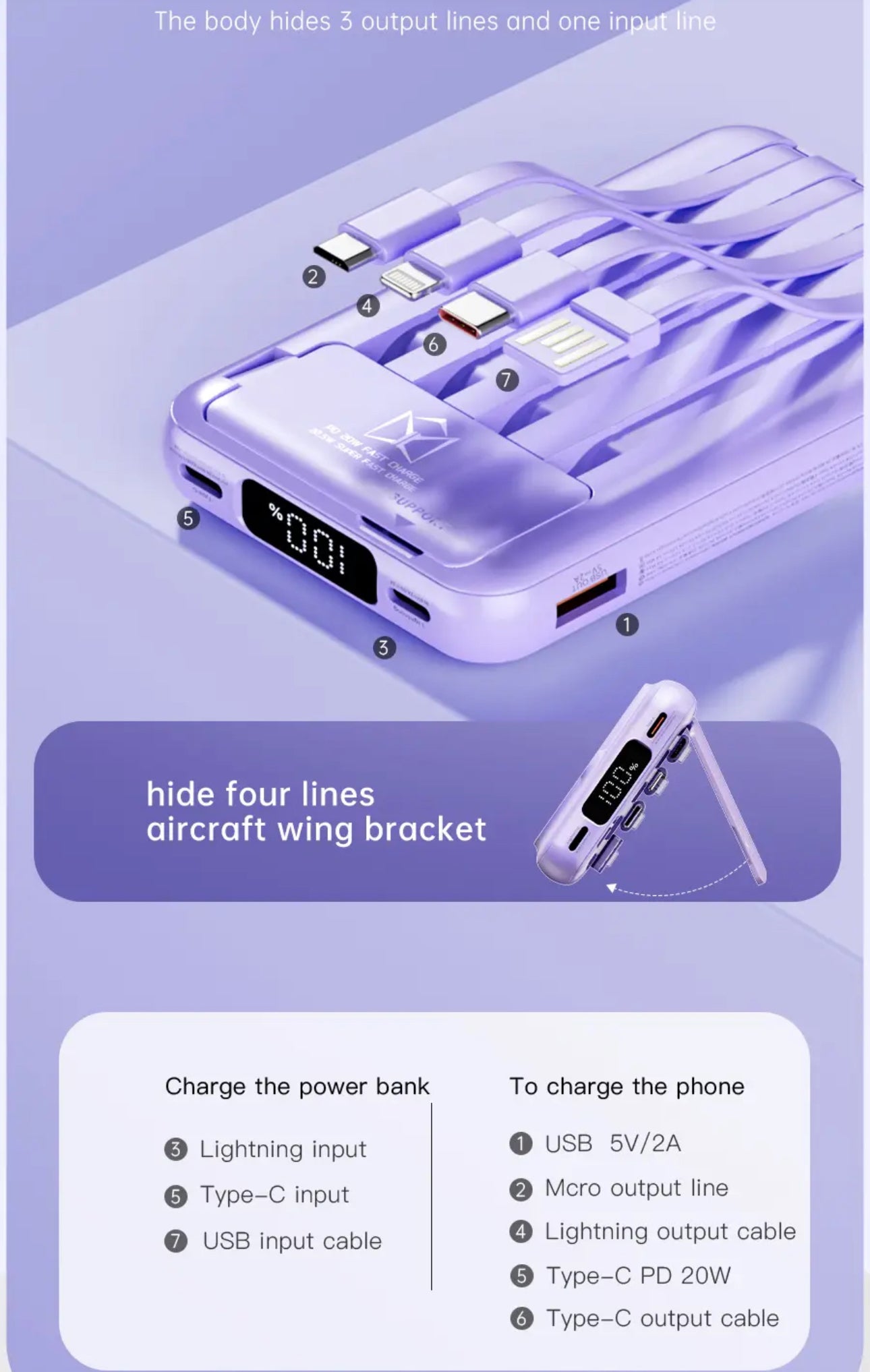 ISP X1 10000mah Portable powerbank with PD fast charging with built in wires-with foldable stand magnetic wireless charger mini wireless power bank type c charging