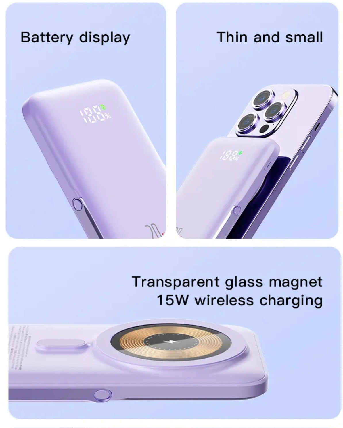 INNOVATIVE Magnetic Power Bank LED 15Watt 10000mAh,2-in-1 for Magsafe Portable Charger with Slim Fast Charging Battery, Kick Stand ,Phone Powerbank Compatible with iPhone 15/14/13/12/11 & Android Devices (Blue)