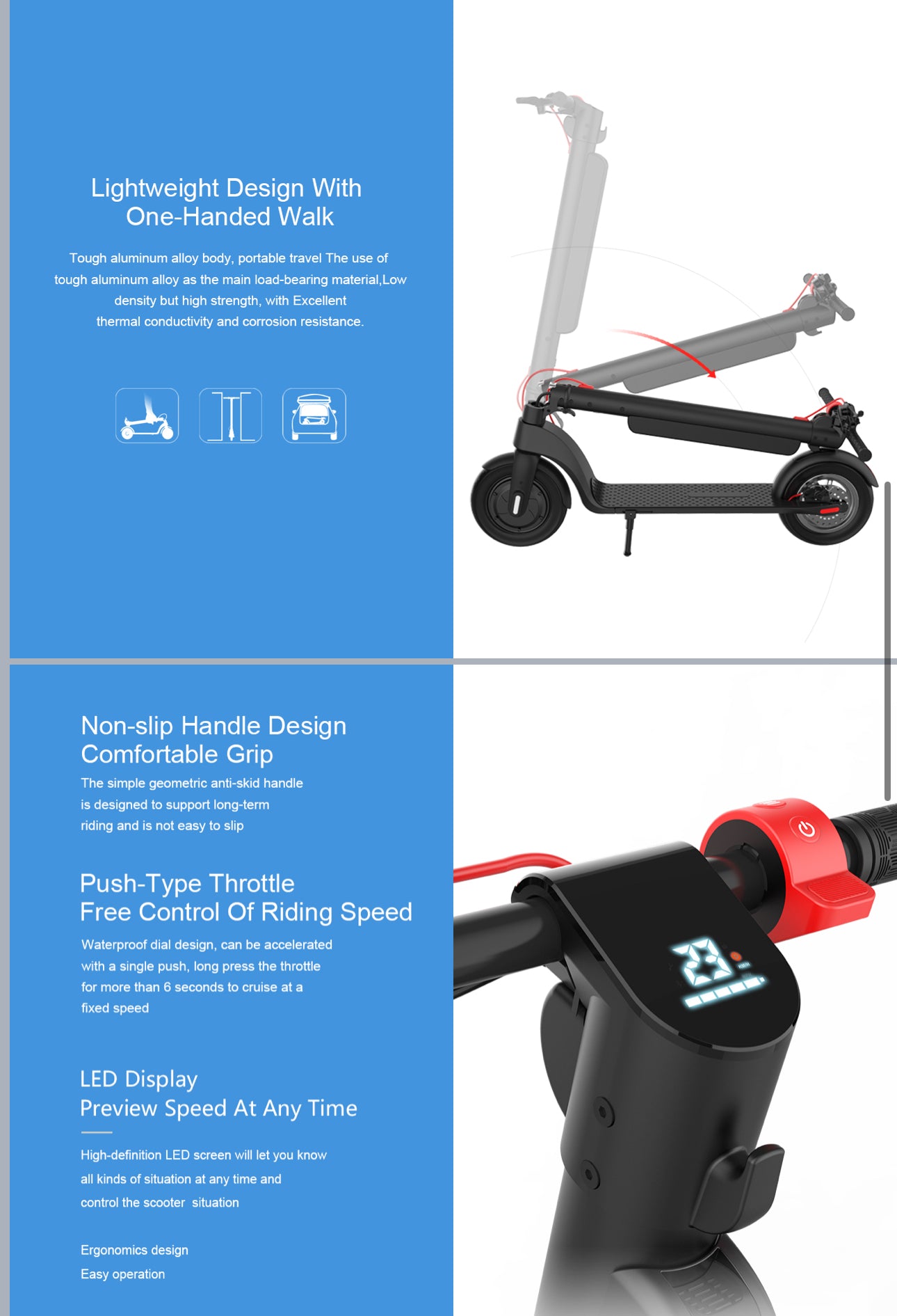 INNOVATIVE Electric Motor scooter removable battery Motor (20mph/32km/h) LED Display Preview Speed At Any Time, 40 lithium Batteries Cells , LED Headlight & Tail Light Commuting Electric Scooter for Adults