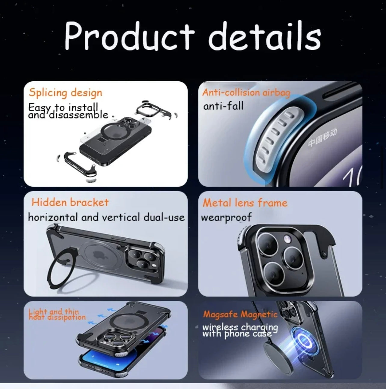 Light weight iPhone 14-15 metal leather MagSafe frameless case with holder & anti collision with screw driver