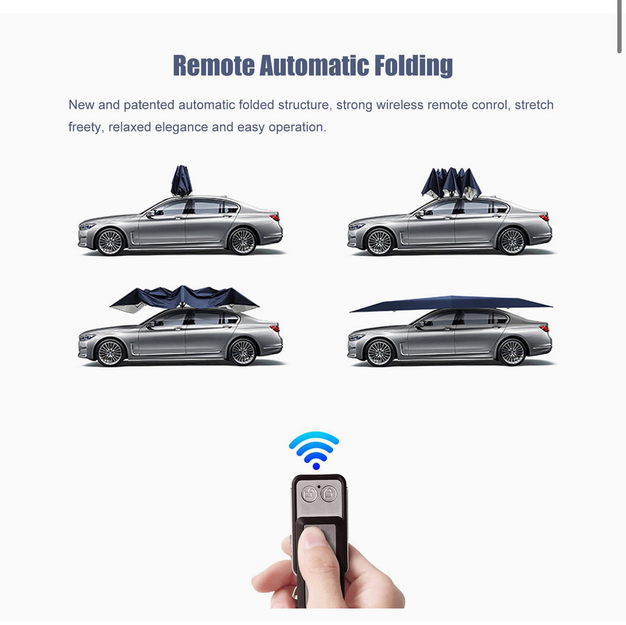Fully Automatic Car Tent Removable Carport Folding Portable Car Protection Car Umbrella Sun Protection Car Awning Cover with Remote Control - Silver