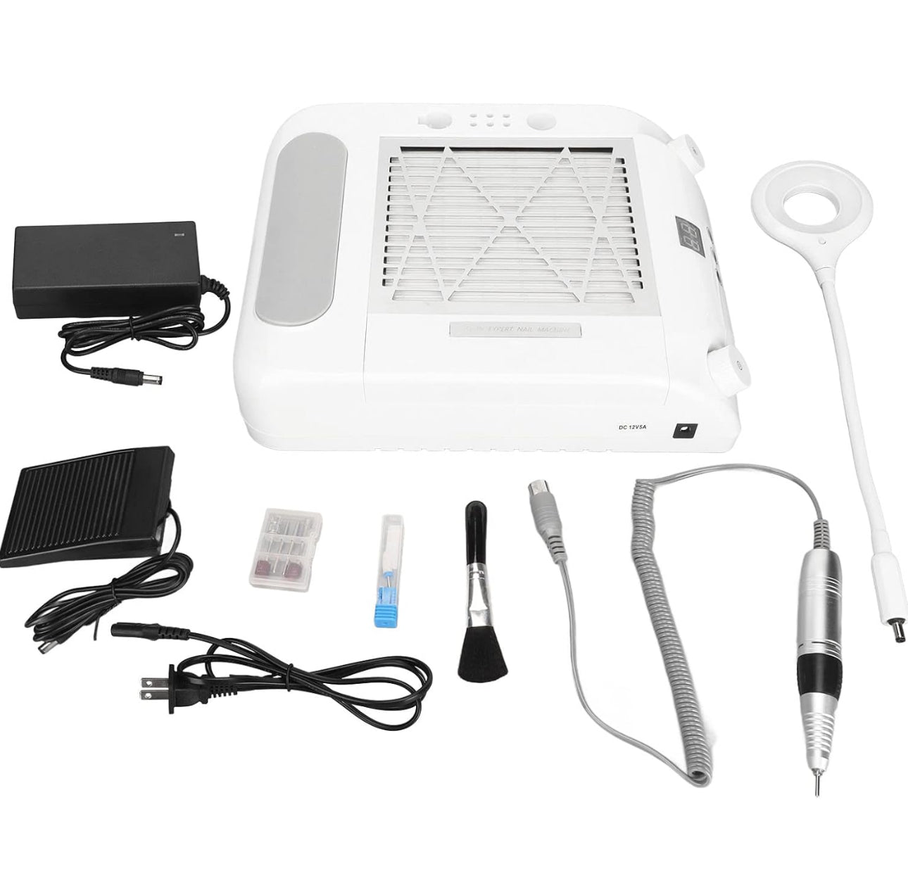 48W 6 in 1 Nail Machine, Polishing Machine With Nail Lamp Nail Fast Suction Vacuum Cleaner Nail Drill Machine 100‑240V for Acrylic Nails
