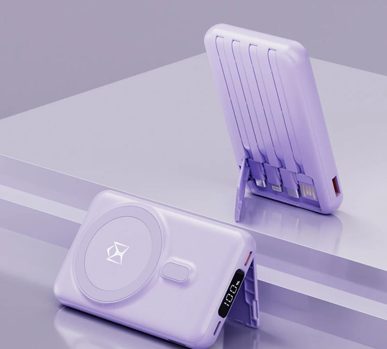 ISP X1 10000mah Portable powerbank with PD fast charging with built in wires-with foldable stand magnetic wireless charger mini wireless power bank type c charging