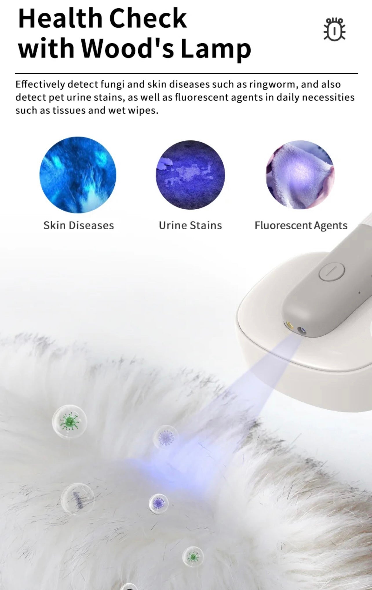 4-In-1 Cat & Dog ionic grooming, Rechargeable self-cleaning brush , massager , red light pointer & ring worm detector