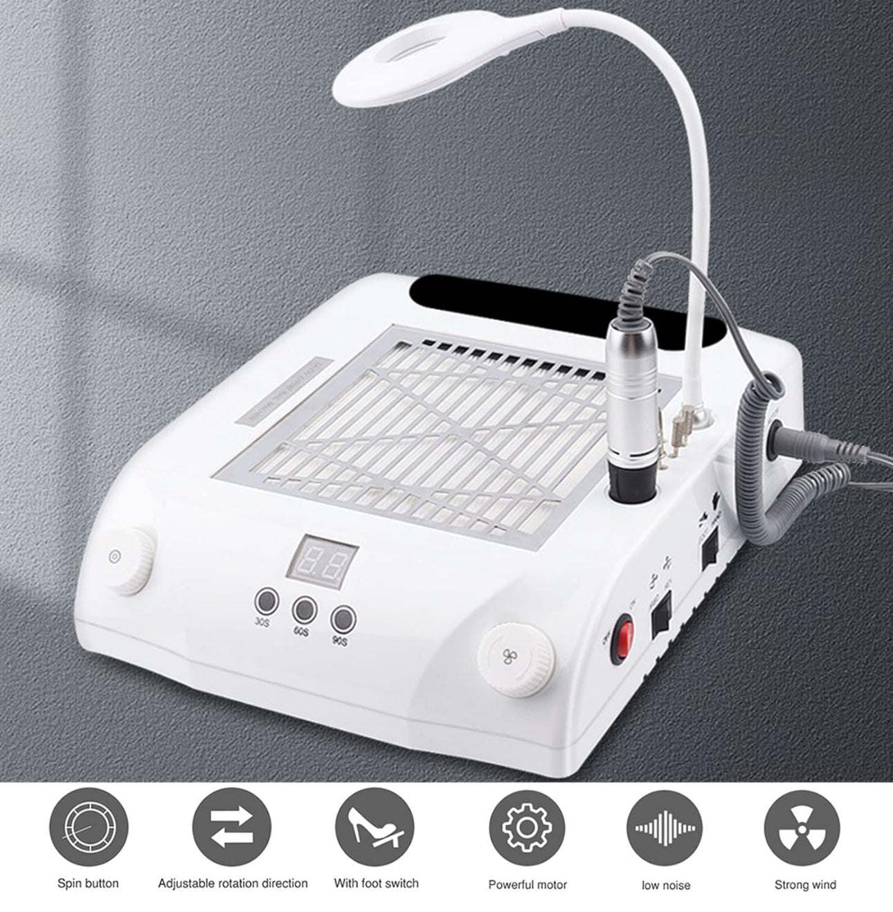 48W 6 in 1 Nail Machine, Polishing Machine With Nail Lamp Nail Fast Suction Vacuum Cleaner Nail Drill Machine 100‑240V for Acrylic Nails