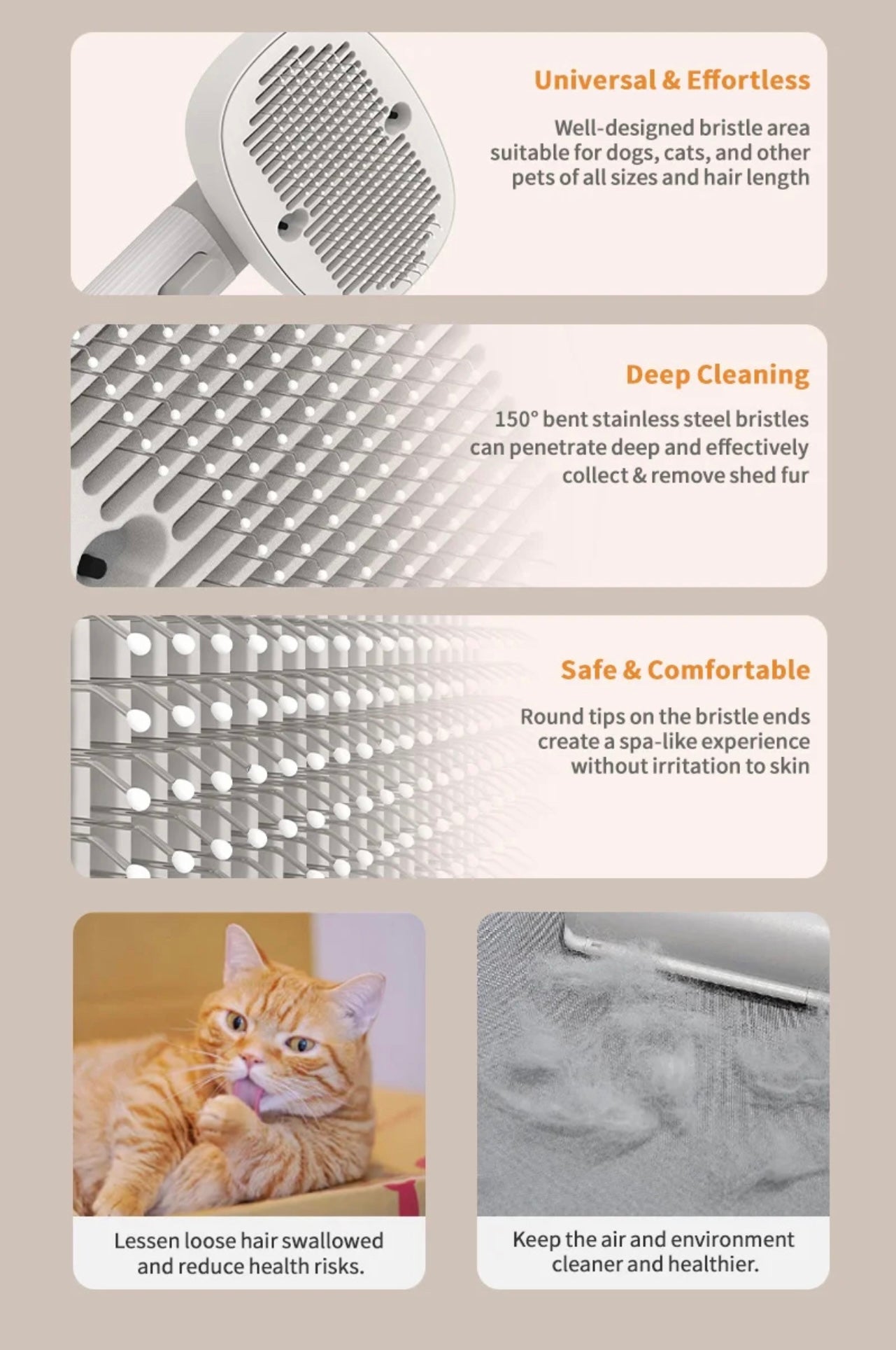 4-In-1 Cat & Dog ionic grooming, Rechargeable self-cleaning brush , massager , red light pointer & ring worm detector