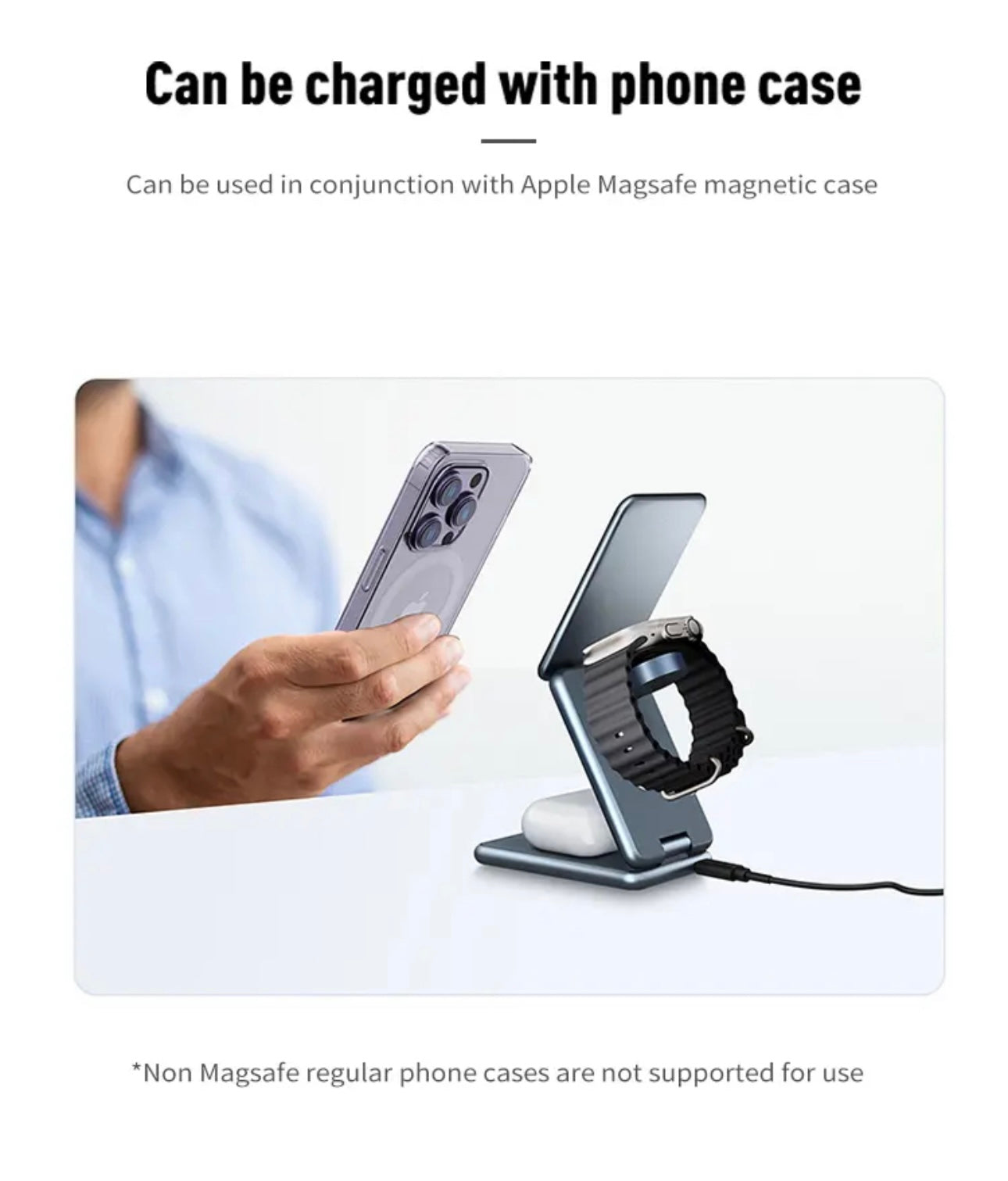 3 in 1 Charging Station for Apple Multiple Devices, Travel Wireless Charger for Magsafe Charger Foldable Stand Compatible for Apple, Samsung, Huawei and Xiaomi