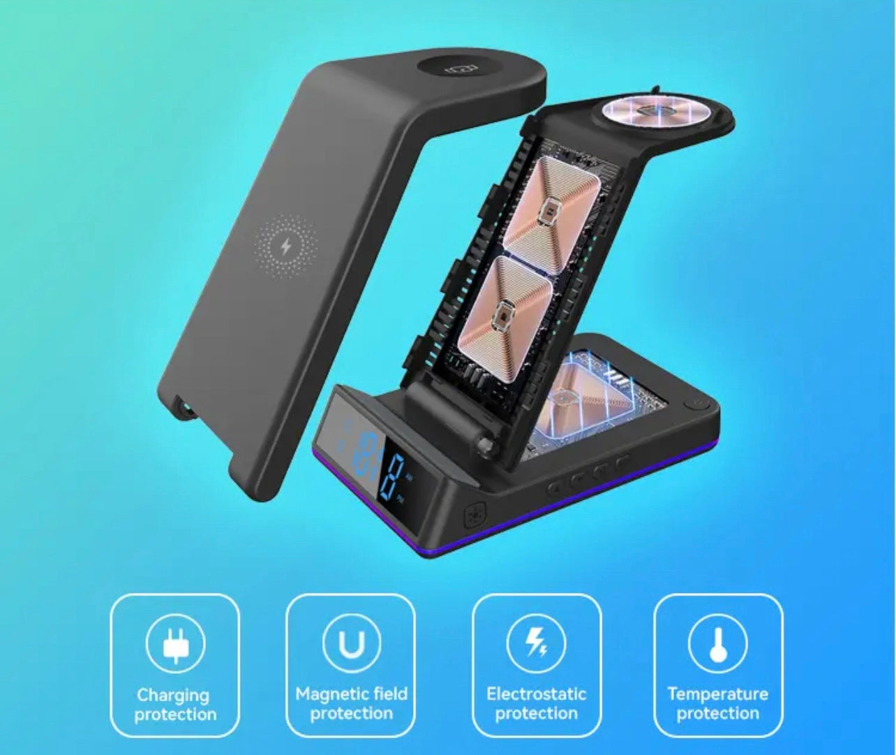 ISP 5 in 1 Wireless Charging Station for Apple - Charger Stand Dock for Apple Watch 8/7/SE/6/5/4/3/2, iPhone 15-12 Pro Max SE XS X, AirPods Pro/3/2. Compatible with Huawei, Samsung, Xiaomi