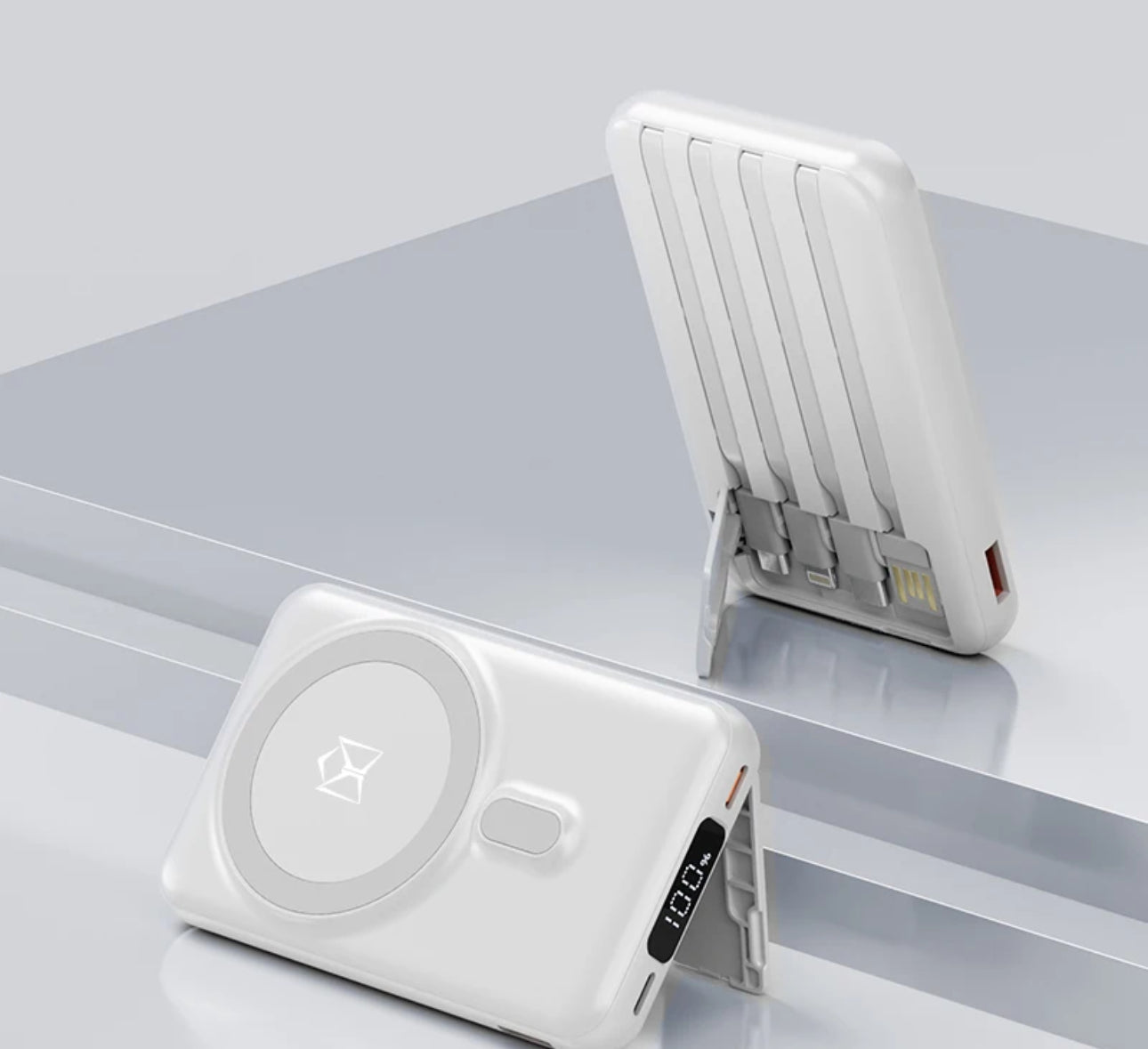 ISP X1 10000mah Portable powerbank with PD fast charging with built in wires-with foldable stand magnetic wireless charger mini wireless power bank type c charging