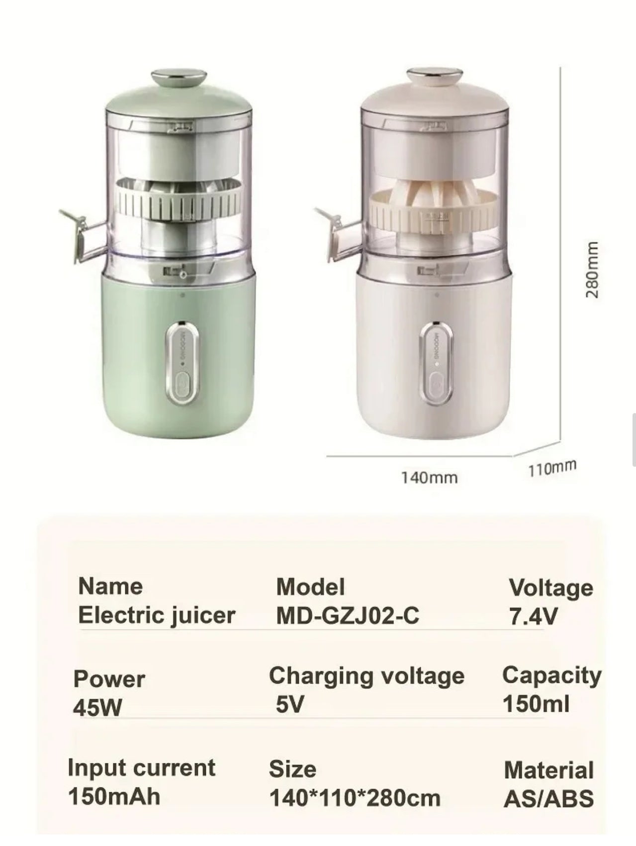 INNOVATIVE Electric Juicer Machines 45W, Citrus Juicer Squeezer Cordless Portable Small Cold Pressed Lemon Juicer Machine Zester for Lime, Orange, Grapefruit, Easy Clean USB Type-C Chargeable, 40 juices, 1500mAh
