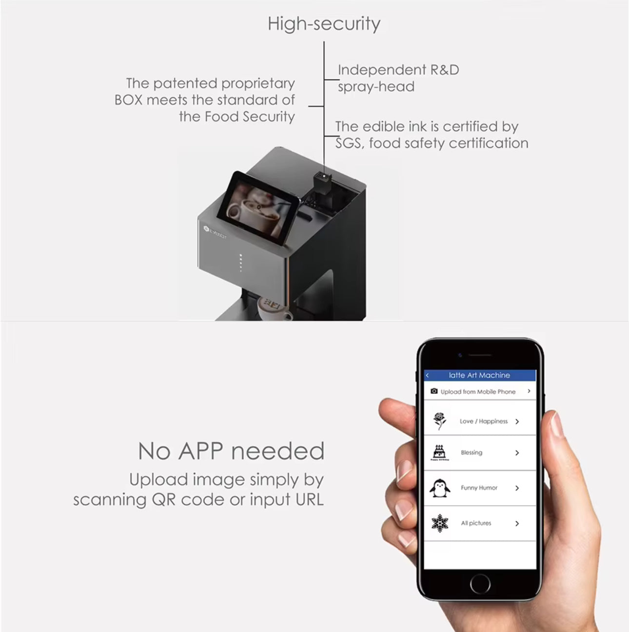 Beverage Surface Image Printing Machine Colorful Coffee Printer & Food Printer
Picture, Selfie, Text Printer Every machine comes with one edible ink cartridge)