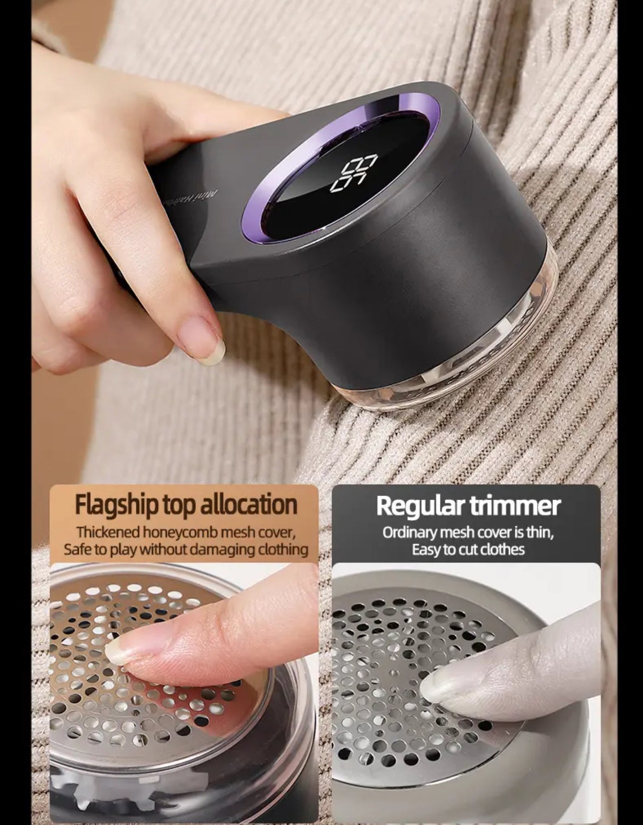 INNOVATIVE Fabric Shaver and Lint Remover Rechargeable Portable Fabric Shaver, Pillow, Sweaters, Furniture with 2 Extra Replacement 6 leaf Blades