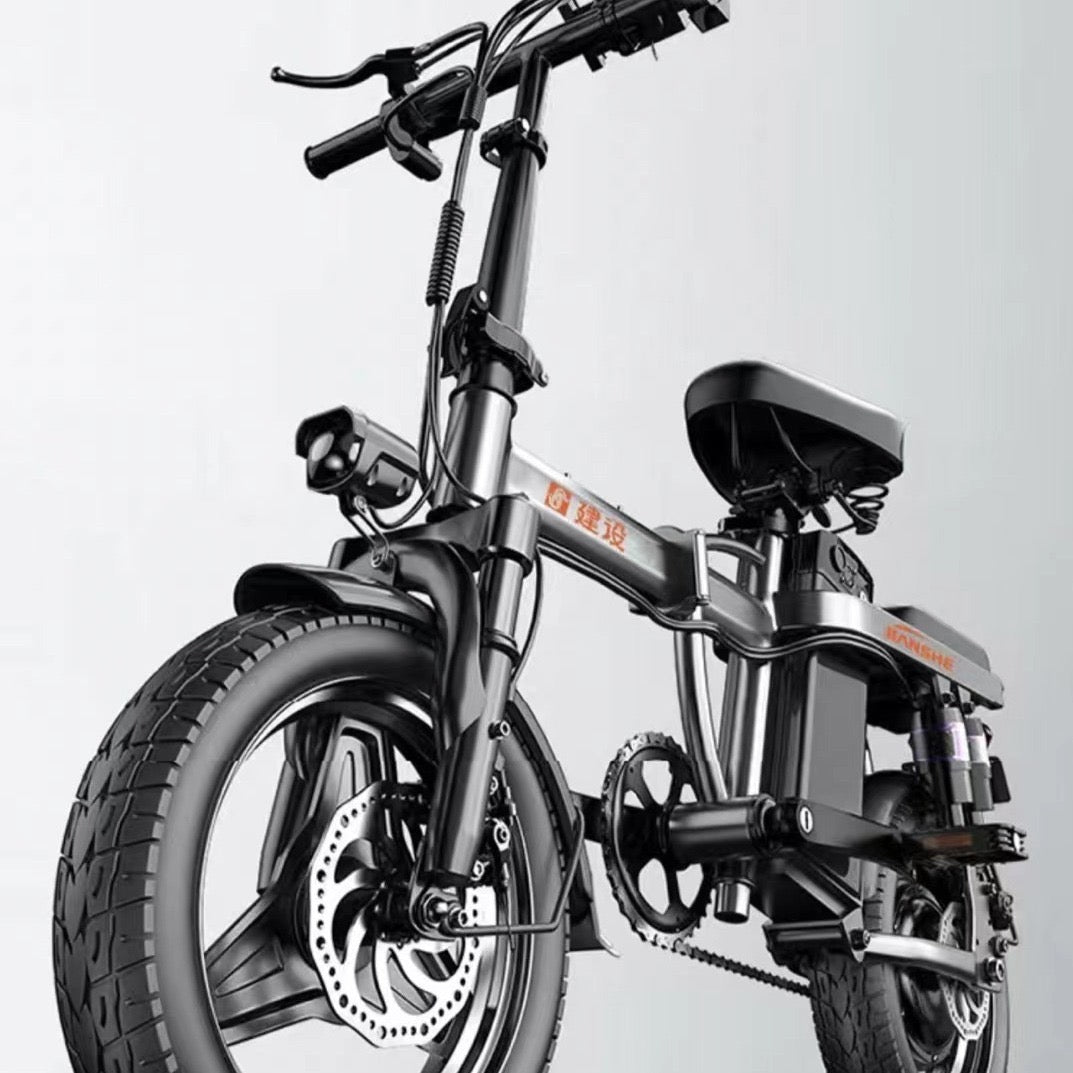 Adult Folding V6 Electric Bike: Up to 25 MPH, 25-Mile Range, 14" Pneumatic All Terrain Tire, 48V 13Ah Battery - 350Watt
