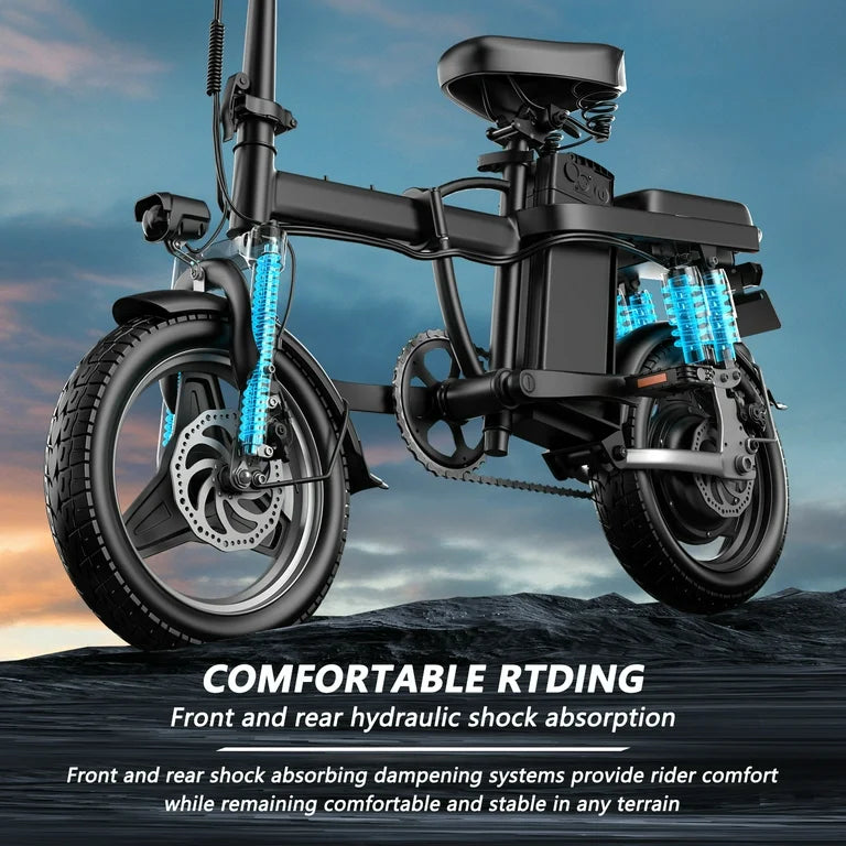 Adult Folding V6 Electric Bike: Up to 25 MPH, 25-Mile Range, 14" Pneumatic All Terrain Tire, 48V 13Ah Battery - 350Watt