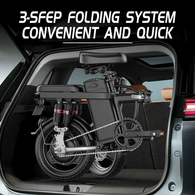 Adult Folding V6 Electric Bike: Up to 25 MPH, 25-Mile Range, 14" Pneumatic All Terrain Tire, 48V 13Ah Battery - 350Watt