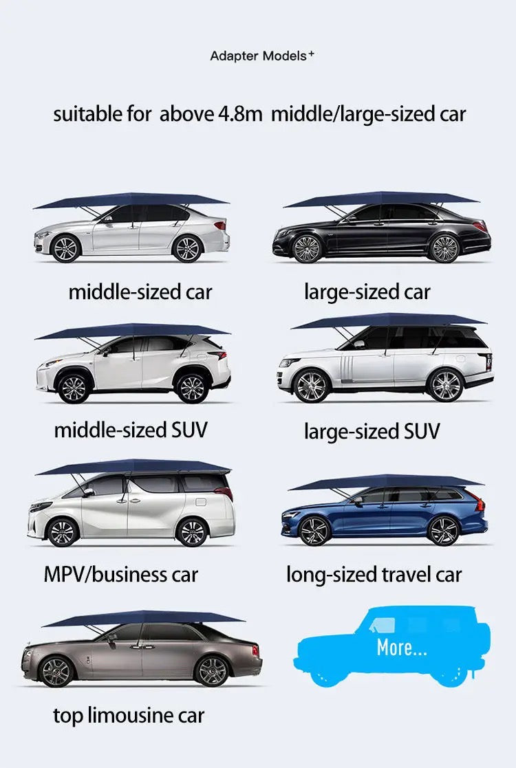 Fully Automatic Car Tent Removable Carport Folding Portable Car Protection Car Umbrella Sun Protection Car Awning Cover with Remote Control - Silver