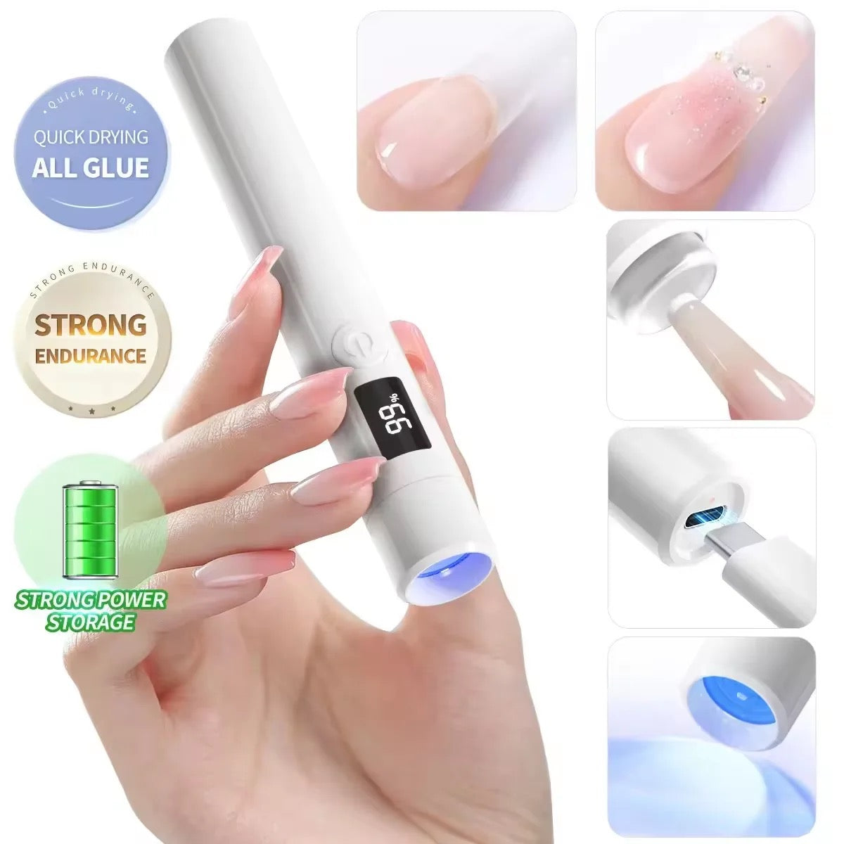 ISP 3-in-1 Handheld UV Light, Silicone head & Nail Lamp Support Stand for Nails Mini Nail Dryer LED Light with Magnetic Stand, LCD Screen - Cordless Rechargeable USB Gel Curing X Lamp Fast Curing for Home DIY Manicure (180mah)