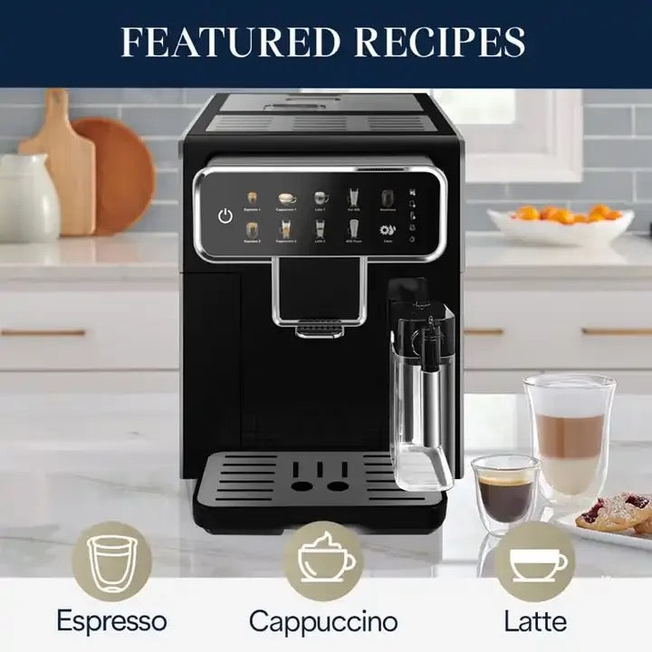 ISP Series Fully Automatic Espresso Machine - LatteGo Milk System, 9 Coffee Varieties, Intuitive Touch Display, SilentBrew, with Grinder 100% Ceramic Grinder, Self cleaning- Glossy Black - 1300watt