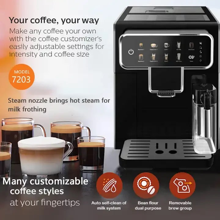 ISP Series Fully Automatic Espresso Machine - LatteGo Milk System, 9 Coffee Varieties, Intuitive Touch Display, SilentBrew, with Grinder 100% Ceramic Grinder, Self cleaning- Glossy Black - 1300watt