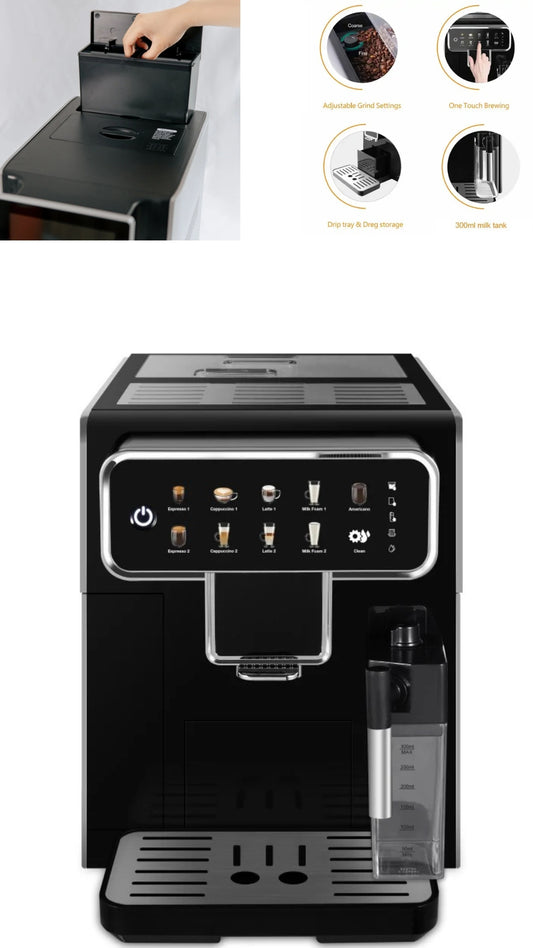 ISP Series Fully Automatic Espresso Machine - LatteGo Milk System, 9 Coffee Varieties, Intuitive Touch Display, SilentBrew, 100% Ceramic Grinder, Self cleaning- Glossy Black