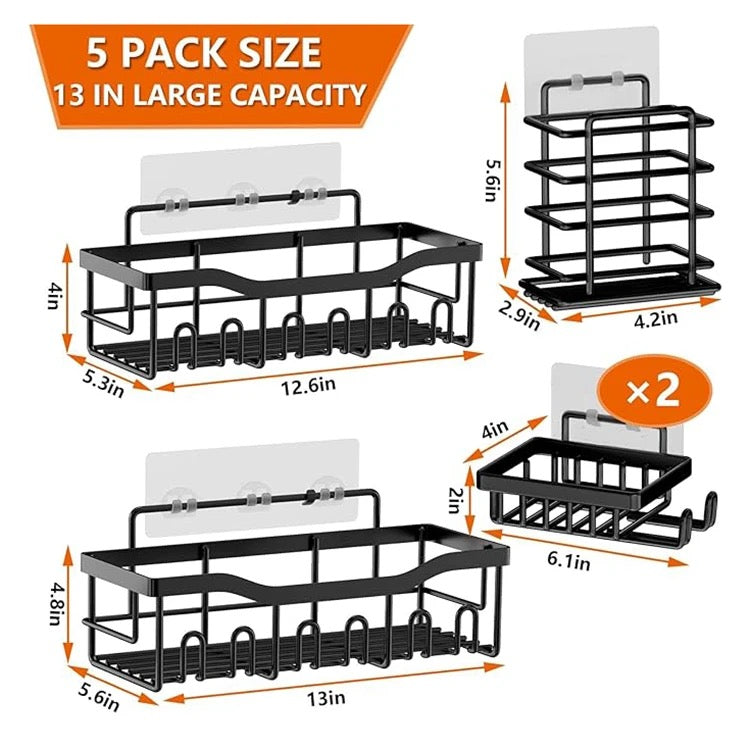Stainless Steel adhesive 5 pack shower caddy shelf basket organiser