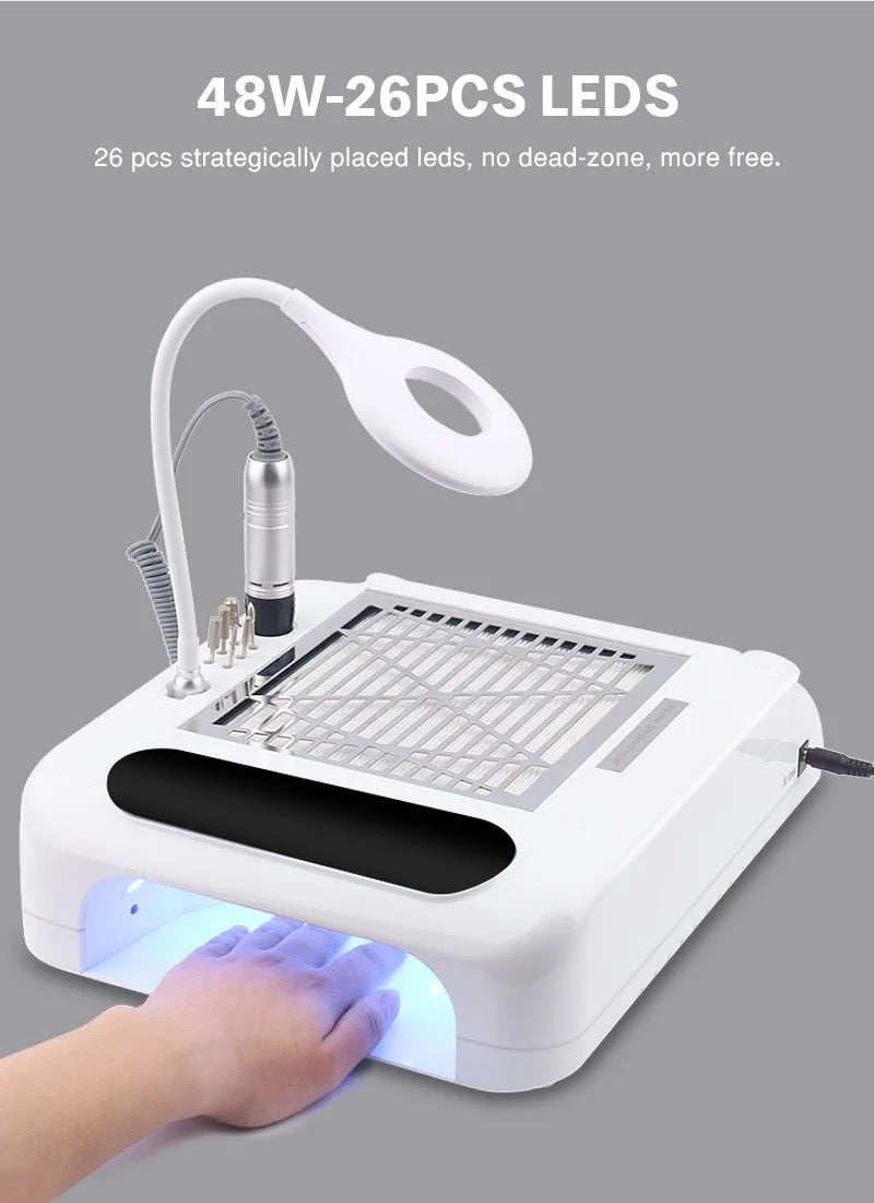 48W 6 in 1 Nail Machine, Polishing Machine With Nail Lamp Nail Fast Suction Vacuum Cleaner Nail Drill Machine 100‑240V for Acrylic Nails