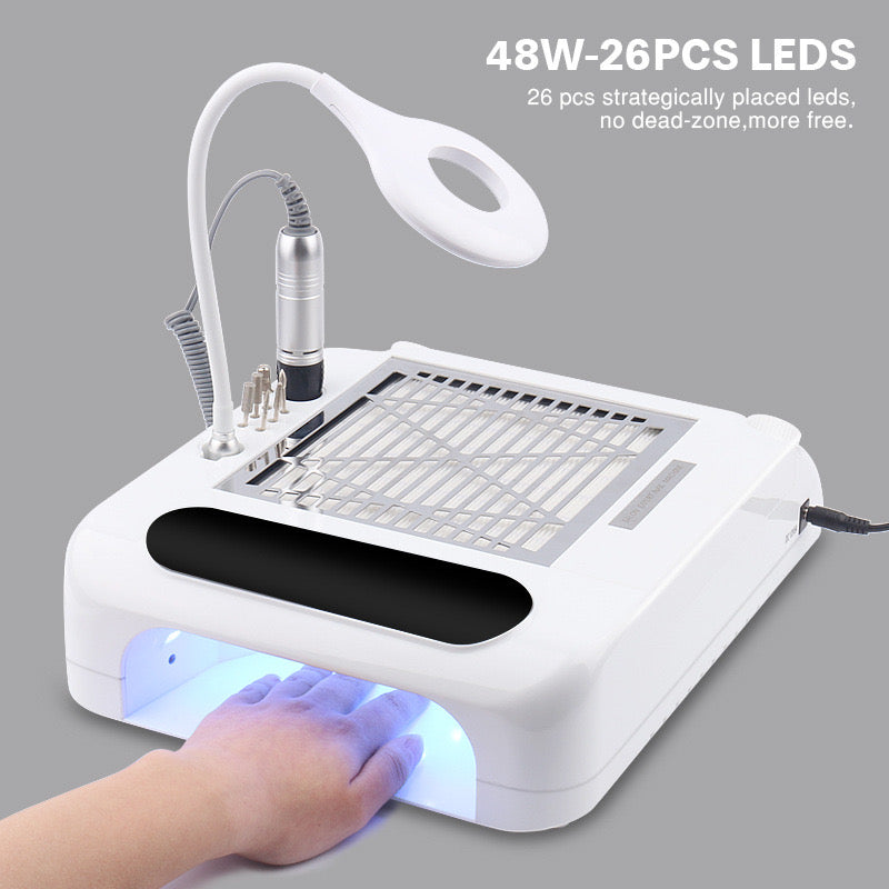 48W 6 in 1 Nail Machine, Polishing Machine With Nail Lamp Nail Fast Suction Vacuum Cleaner Nail Drill Machine 100‑240V for Acrylic Nails