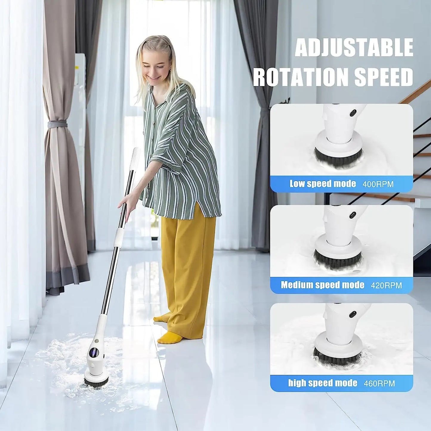 8 in 1 LED Cordless Powerful Spin Cleaning Brush (with LED Night Light , 3 Speed Control,Battery LED Display)